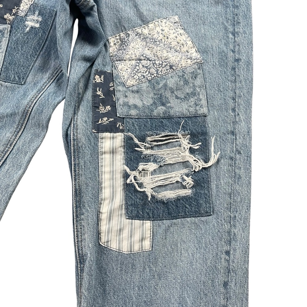 American Eagle Distressed Patchwork Mom Straight … - image 4